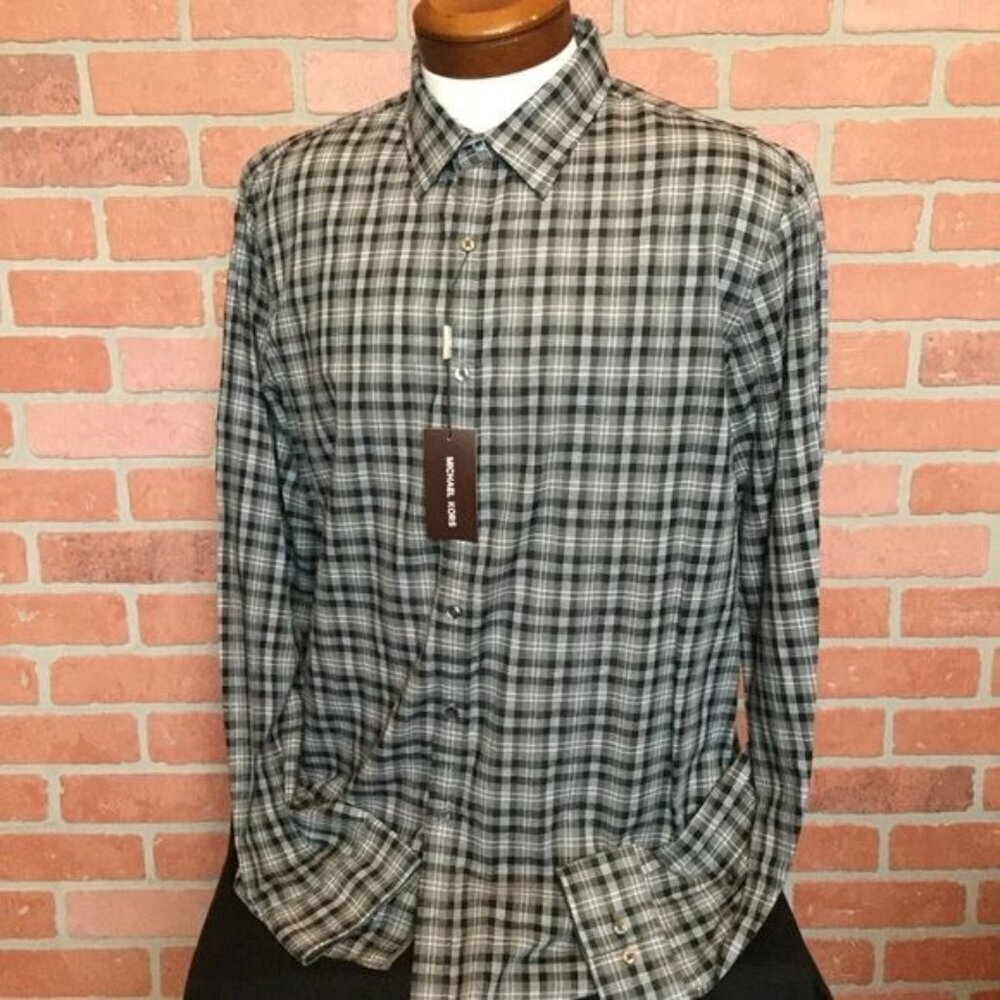 MICHAEL KORS mens shirt plaid button front long sleeve Size M slim fit